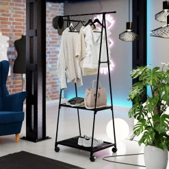 Stand appendiabiti 85x157h cm con ruote moderno nero Dustin