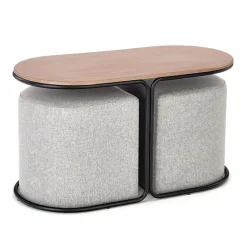 Tavolino da salotto con pouf in tessuto noce grigio nero Duchessa
