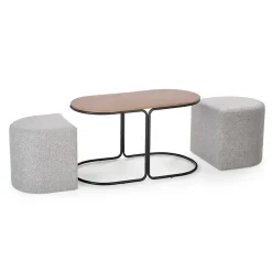 Tavolino da salotto con pouf in tessuto noce grigio nero Duchessa