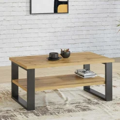 Tavolino da salotto con ripiano 110x60cm quercia metallo nero Petra