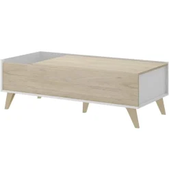 Tavolino da salotto contenitore 99x60cm design rovere bianco opaco Elmer