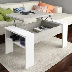 Tavolino da salotto contenitore 100x50cm moderno bianco cemento Emmet Gihome®