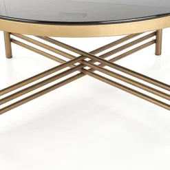Tavolino da salotto in vetro rotondo 80x80cm nero oro Flam
