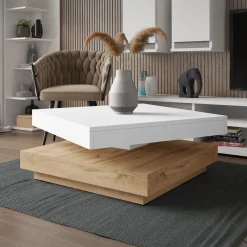 Tavolino da salotto quadrato 70x70cm rotante rovere bianco Rotol