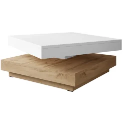Tavolino da salotto quadrato 70x70cm rotante rovere bianco Rotol