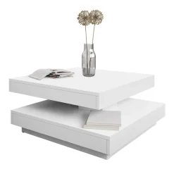 Tavolino da salotto quadrato 70x70cm rotante bianco Rotol