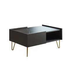 Tavolino da salotto 97x45cm 2 cassetti 1 vano a giorno grafite marmo nero Visby