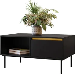 Tavolino da salotto 100x50cm 1 anta nero oro Praga
