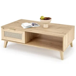 Tavolino da salotto 120x41cm 1 cassetto 1 vano a giorno moderno rovere Sombra