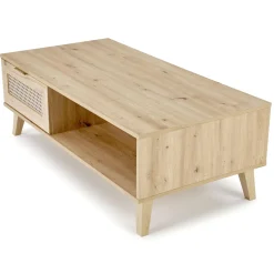 Tavolino da salotto 120x41cm 1 cassetto 1 vano a giorno moderno rovere Sombra