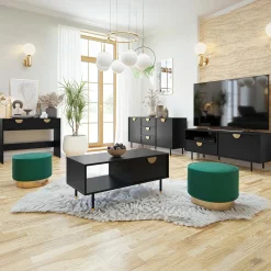 Tavolino da salotto 100x45cm 1 anta moderno nero Oriana