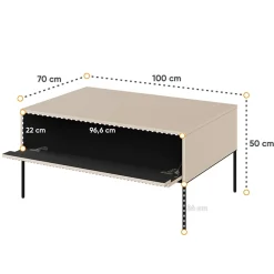 Tavolino da salotto 100x50cm cannettato beige nero Camelia