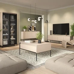 Tavolino da salotto 100x50cm cannettato beige nero Camelia