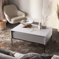 Tavolino da salotto 100x50cm cannettato bianco opaco nero Camelia