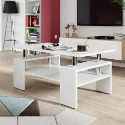 Tavolino da salotto 110x60cm design moderno bianco Thalena