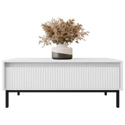 Tavolino da salotto 100x50cm design cannettato bianco Strike