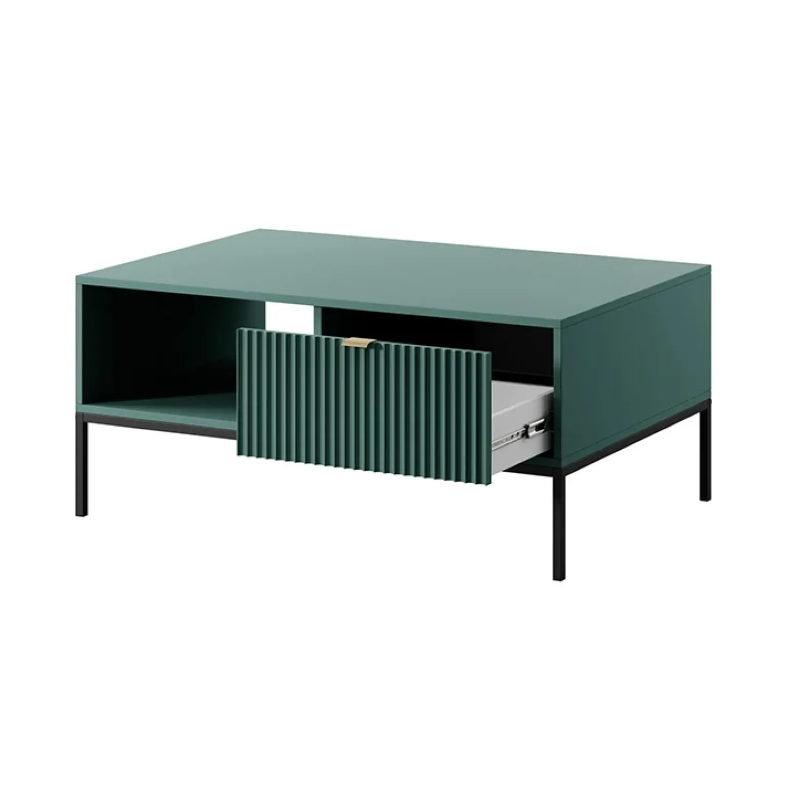 Tavolino da salotto 104x46cm moderno con cassetto cannettato verde Alisa