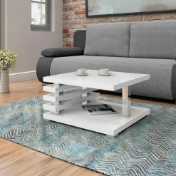 Tavolino da salotto 60x60cm moderno bianco lucido Zaphira