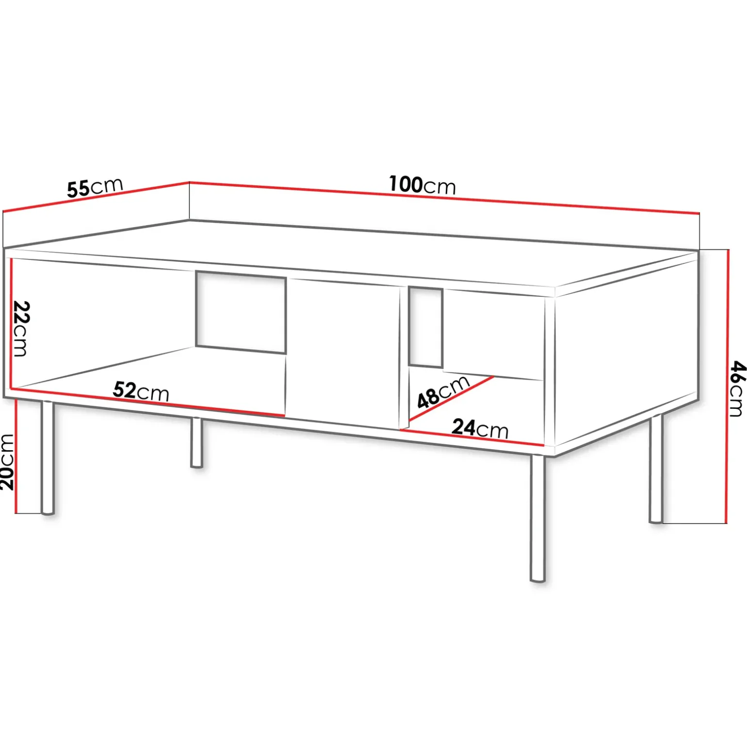 Tavolino da salotto 100x46cm noce cannettato Gabiot