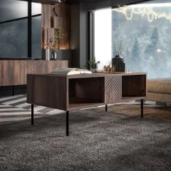 Tavolino da salotto 100x46cm  noce scuro con frontali serigrafati Savanna
