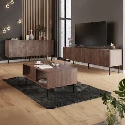 Tavolino da salotto 100x46cm  noce scuro con frontali serigrafati Savanna