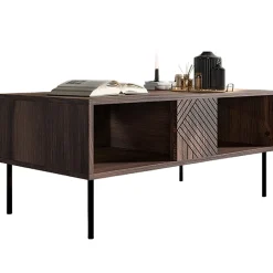 Tavolino da salotto 100x46cm  noce scuro con frontali serigrafati Savanna
