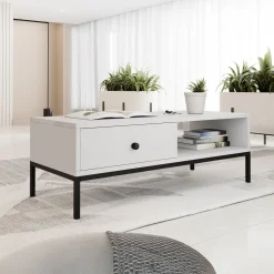 Tavolino salotto  90x50cm design moderno bianco Pollon