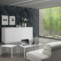 Tavolino 55x90 cm da salotto rettangolare bianco frassino metallo Blade