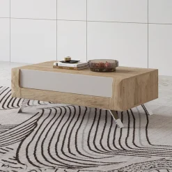 Tavolino 110x65cm da salotto 1 cassetto rovere tortora lucido Jumbo