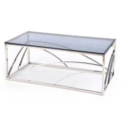 Tavolino 120x60cm da salotto vetro acciaio cromato Cuvel Silver