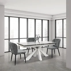 Tavolo 160/240 allungabile effetto marmo bianco metallo bianco Ray