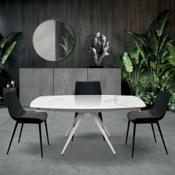 Tavolo 120/180 cm allungabile bianco effetto marmo metallo Globo