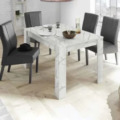 Tavolo allungabile 137/185cm moderno effetto marmo bianco Viking