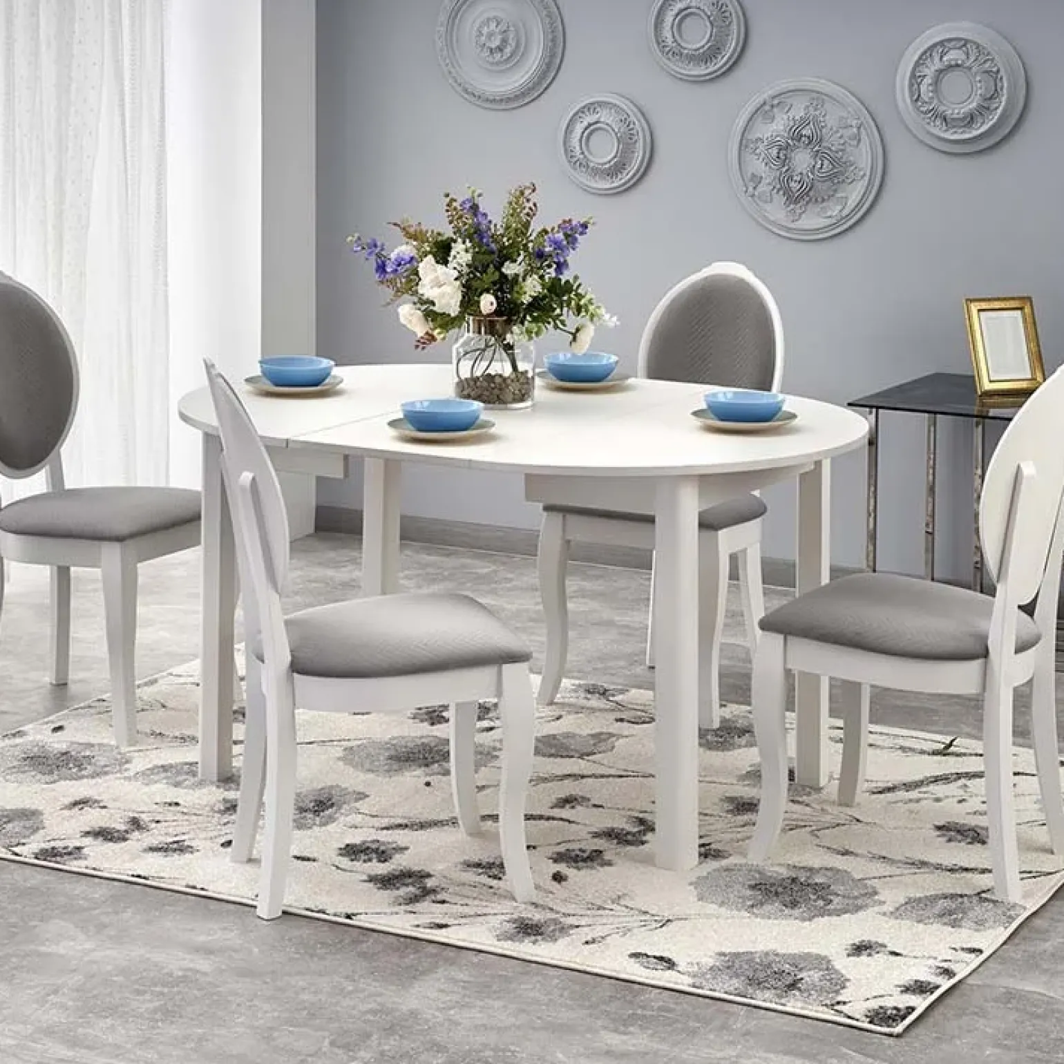 Tavolo allungabile 102/142cm rotondo da pranzo moderno bianco Lucci
