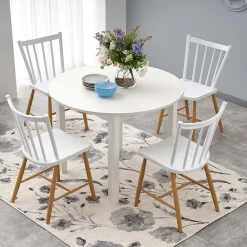 Tavolo allungabile 102/142cm rotondo da pranzo moderno bianco Lucci