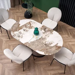 Tavolo allungabile da pranzo 160/200cm marmo bianco beige Iolanda