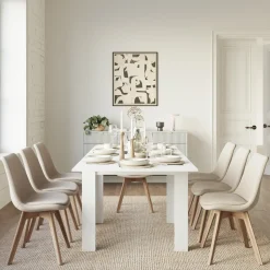 Tavolo allungabile 90x90cm moderno a libro bianco frassinato Calla