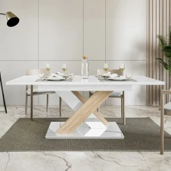 Tavolo 120/160cm allungabile moderno bianco rovere Coroline