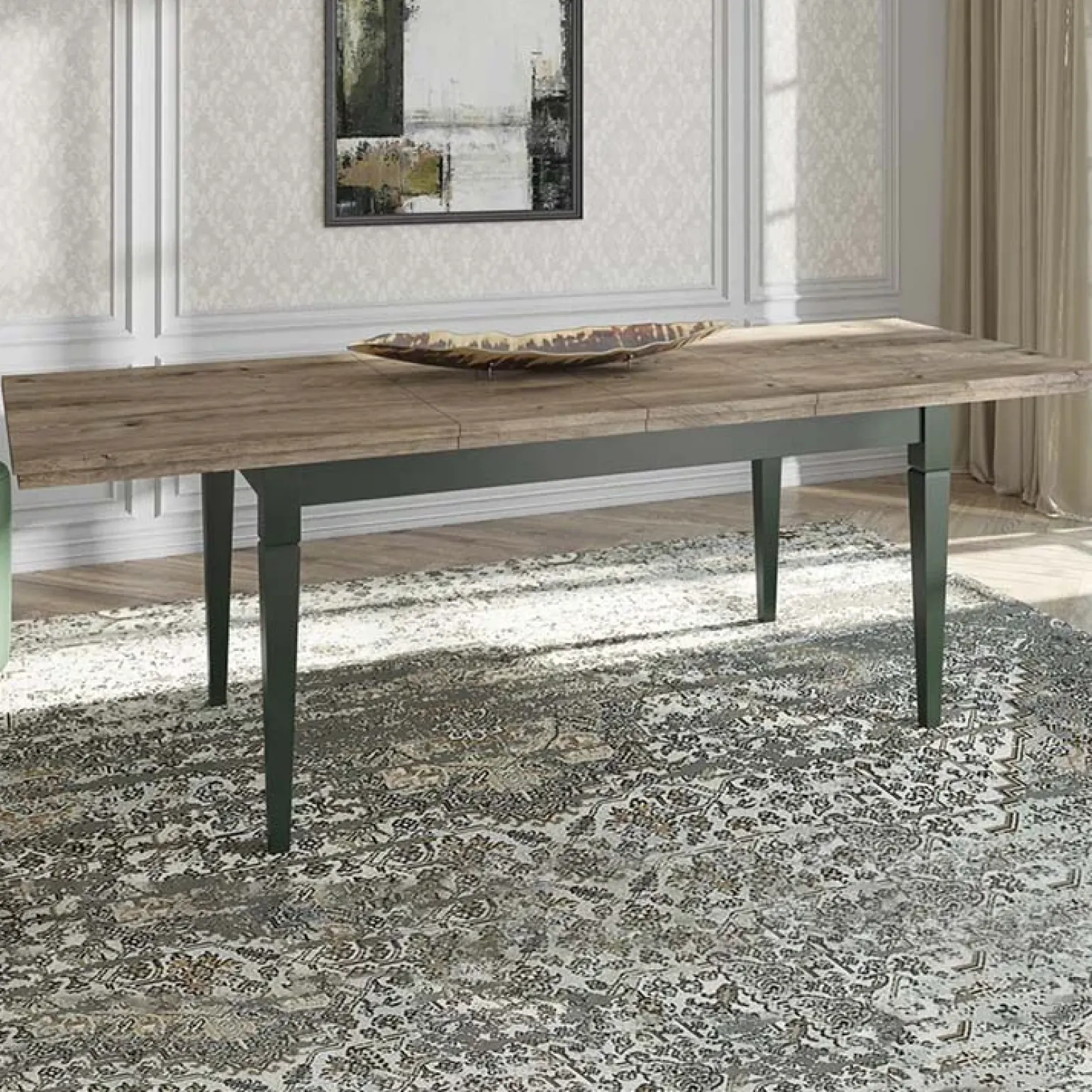 Tavolo 160/200/240cm allungabile moderno verde scuro quercia Texel