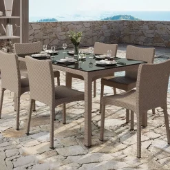 Tavolo da esterno 150x90cm polipropilene effetto rattan tortora Teide