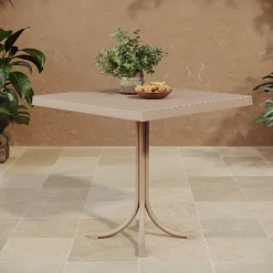 Tavolo da giardino esterno bar dehors quadrato 80x80cm polipropilene effetto rattan tortora Ivo