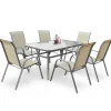 Tavolo da giardino 150x90cm vetro acciaio grigio scuro Pekom