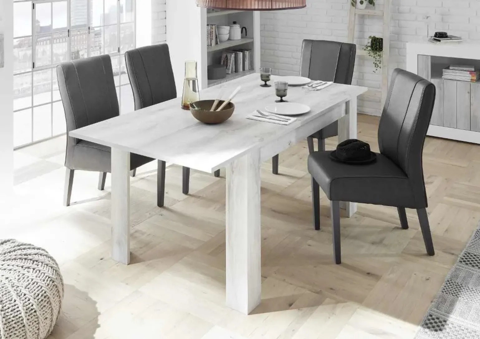 Tavolo da pranzo allungabile moderno 137/185cm pino bianco Florena