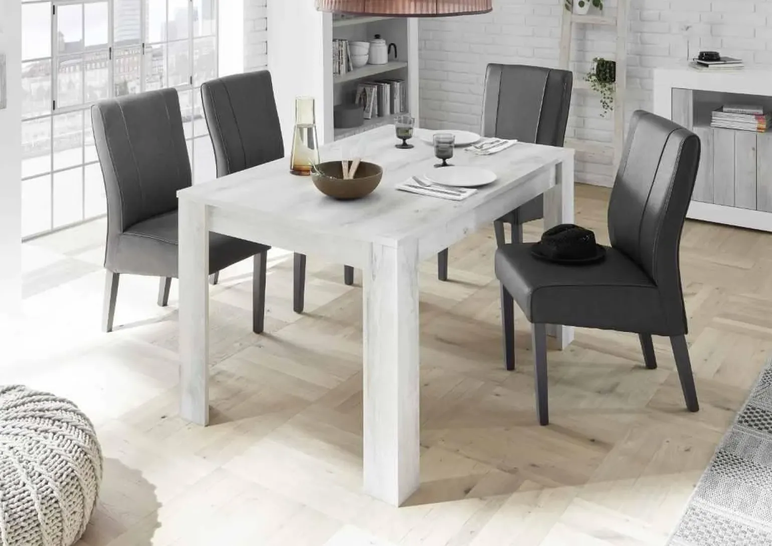 Tavolo da pranzo allungabile moderno 137/185cm pino bianco Florena