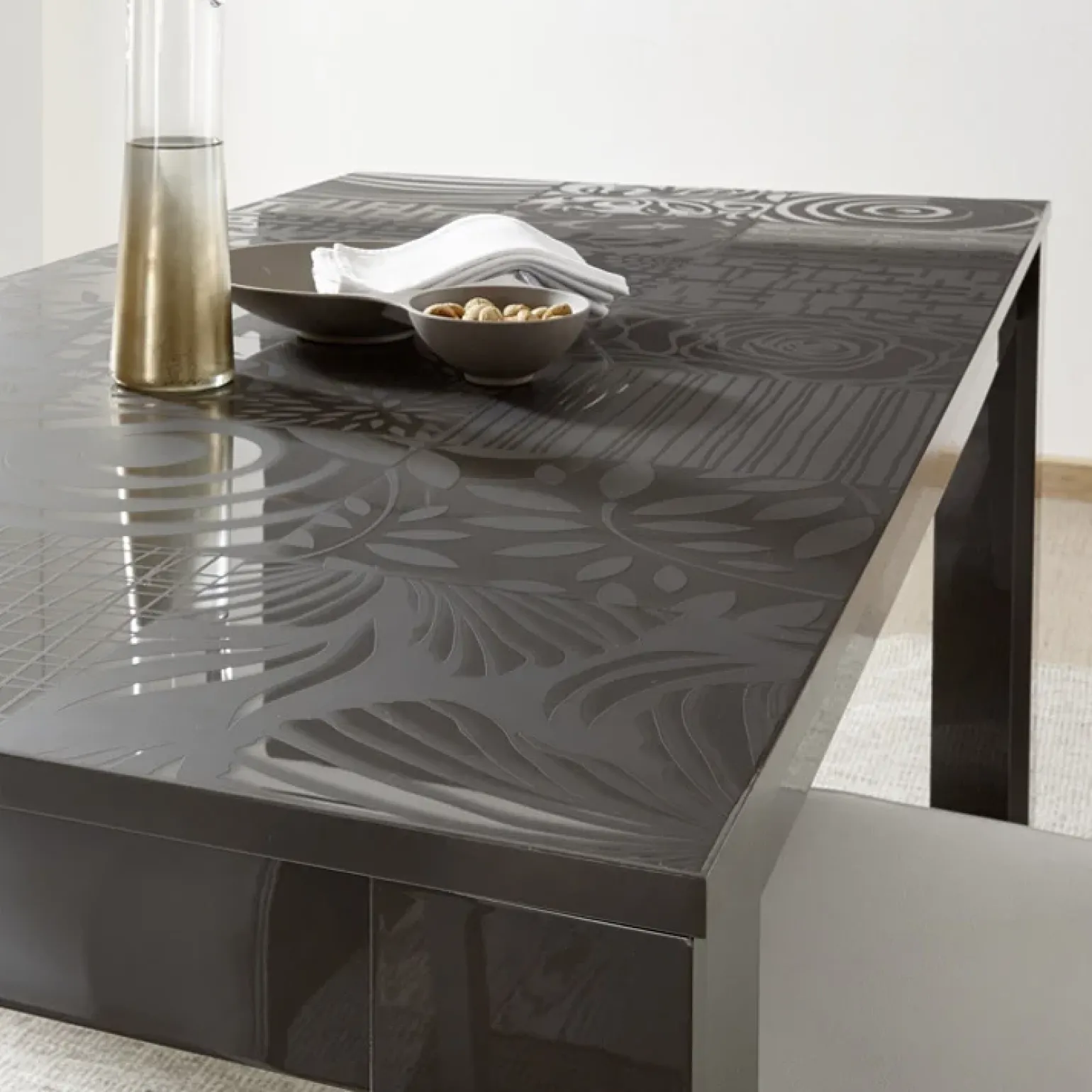Tavolo da pranzo allungabile 180/228cm grigio laccato lucido Paradise