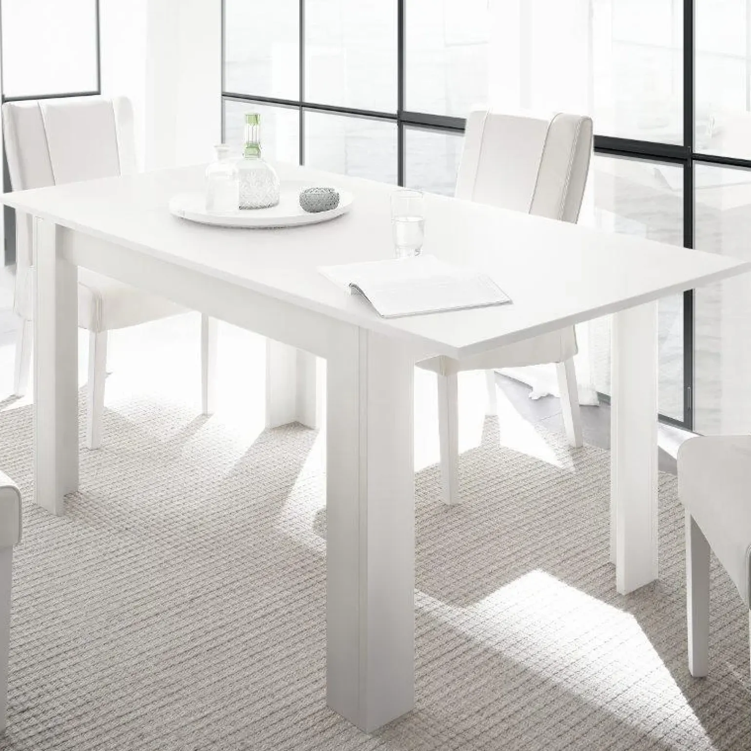 Tavolo da pranzo allungabile moderno 137/185cm bianco opaco Halston