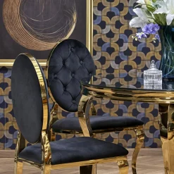 Tavolo da pranzo rotondo 120cm vetro nero cromato oro Selim