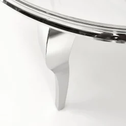 Tavolo da pranzo rotondo 120cm effetto marmo bianco cromato argento Selim