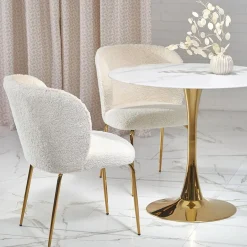 Tavolo rotondo da sala 90x75cm marmo bianco effetto oro Rosselli