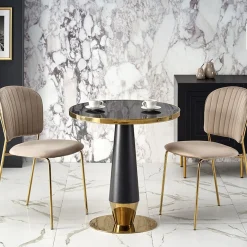 Tavolo rotondo moderno 59x74cm marmo nero oro Lugana